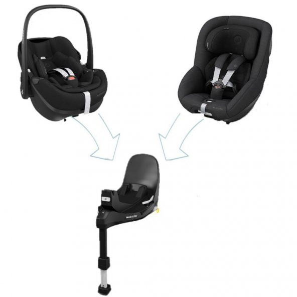 Maxi-Cosi SlideTech Ailesi. Pebble ve Pearl 360 Dönebilen Kızaklı İsofix Bazalı 0-13 Kg Ana Kucağı ve 0-18 Kg Oto Koltuğu Black