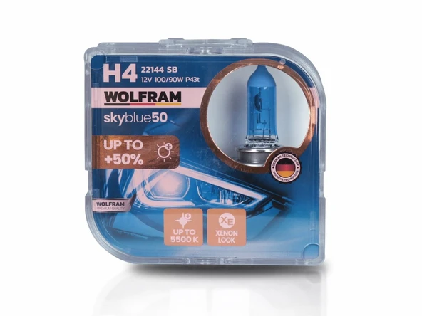 Wolfram H4 Ampul Sky Blue Beyaz Işık 12V 100/90W - 3