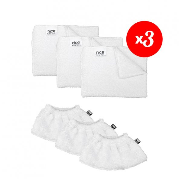 Nice Polti-Karcher Buharlı Temizleyici Uyumlu 3 Lastikli, 3 Büyük Düz Havlu Bez Seti 6lı (NiceSet M6) - 2