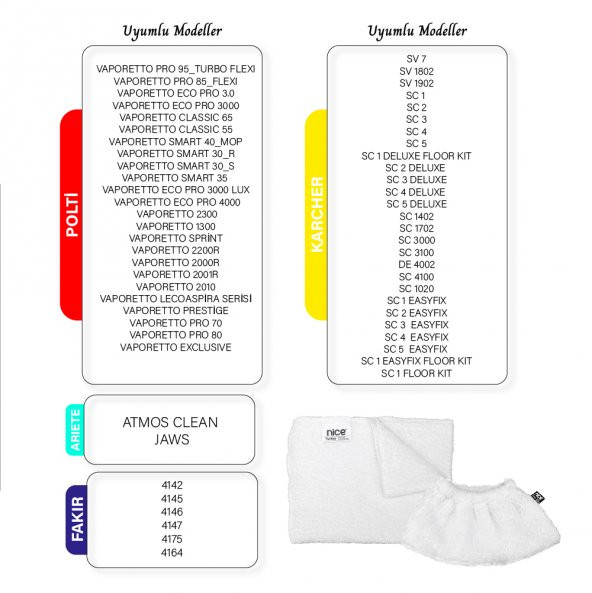 Nice Polti-Karcher Buharlı Temizleyici Uyumlu 3 Lastikli, 3 Büyük Düz Havlu Bez Seti 6lı (NiceSet M6) - 4