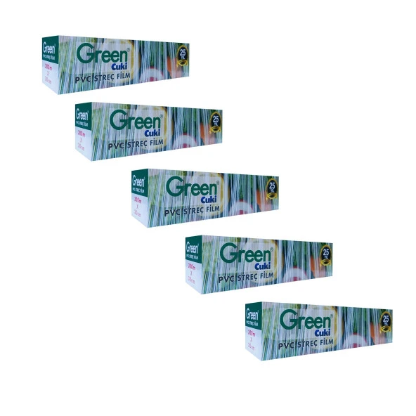 Green PVC Streç Film Folyo - Gıdaya Uygun - 9 Mikron - 30 x 300 Metre - 5 Paket