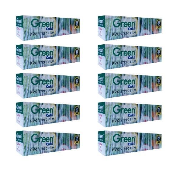 Green PVC Streç Film Folyo - Gıdaya Uygun - 9 Mikron - 30 x 300 Metre - 10 Paket