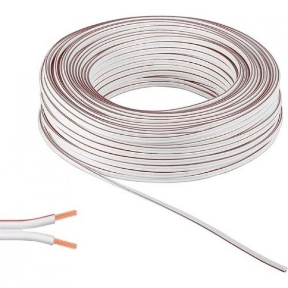 20 Metre 2x0,75 Beyaz Kırmızı Kodlu Kordon Kablo