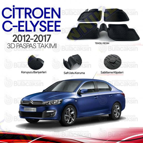 Citroen C-Elysee 2012 - 2017 3D Havuzlu Oto Paspas Takımı