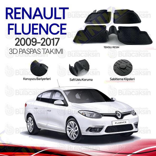 Renault Fluence 2009 - 2017 3D Havuzlu Oto Paspas Takımı