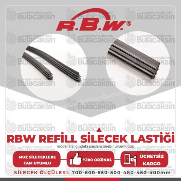 RBW Refill Silecek Lastiği ( 70cm-60cm-55cm-50cm-48cm-45cm-40cm )