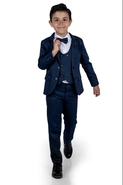 6 Düğme Yelekli Ceketli Çocuk Tam Takım Elbise MNK0523 - 5