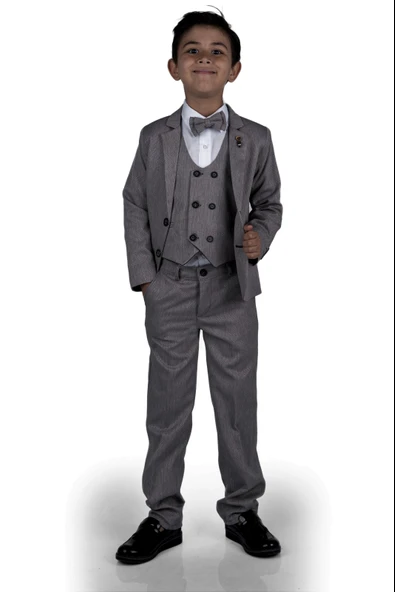 6 Düğme Yelekli Ceketli Çocuk Tam Takım Elbise MNK0523 - 4