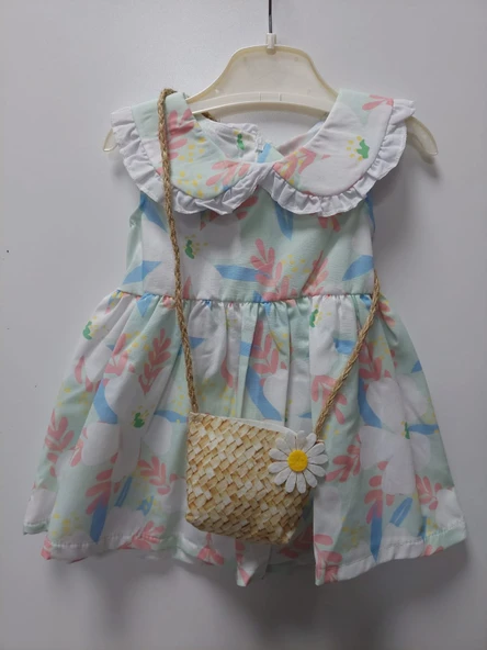 Kız Çantalı Bebe Yaka Pamuklu Çıtır Elbise TF7311 - 9