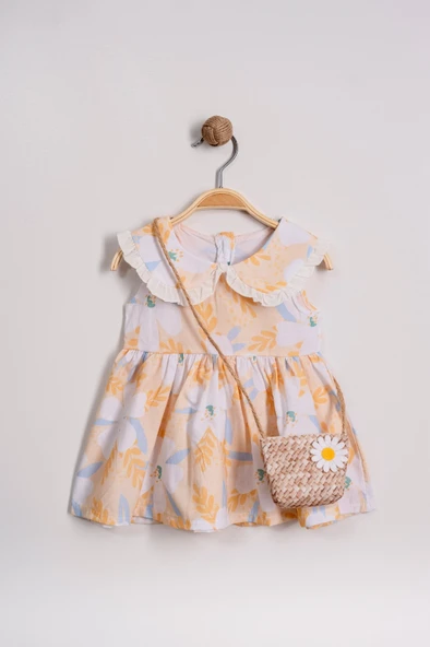 Kız Çantalı Bebe Yaka Pamuklu Çıtır Elbise TF7311 - 7