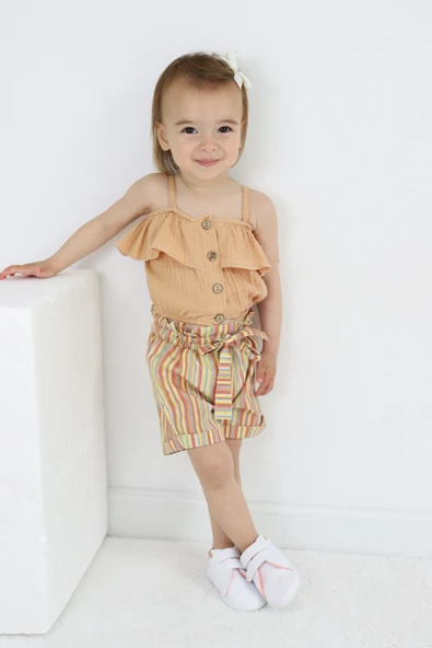 Kız Çocuk Askılı Şortlu Pamuklu Yazlık Takım  TF7322 - 2