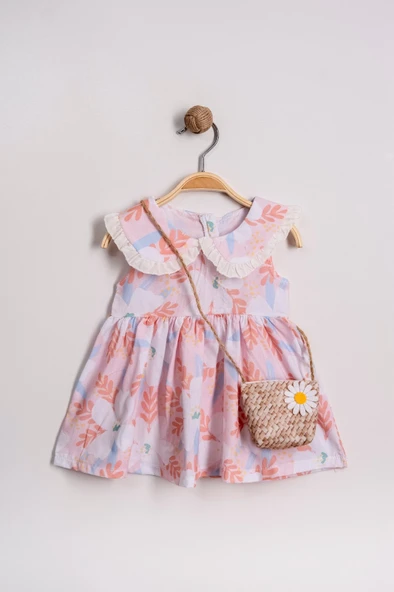 Kız Çantalı Bebe Yaka Pamuklu Çıtır Elbise TF7311 - 6