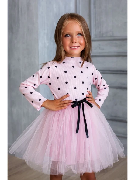 Kız Puantiyeli Tütülü Günlük Elbise MNK0416 - Resim 10