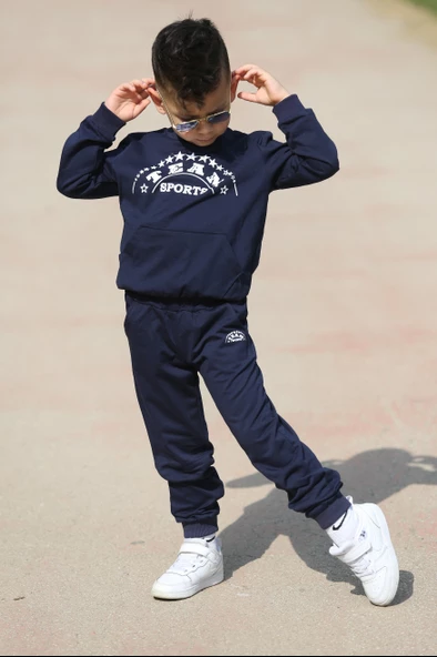 Sport Çocuk Kanguru Cepli 2iplik Mevsimlik Eşofman MNK0506 - 3