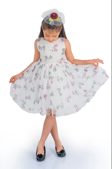 Dantel Papatya Baskılı Kız Çocuk Elbise MNK0514 - Resim 6