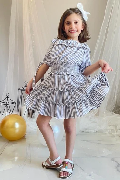 Pamuk Poplin Gipeli Kız Çocuk Bluz Etek Takım MNK0515 - Resim 3