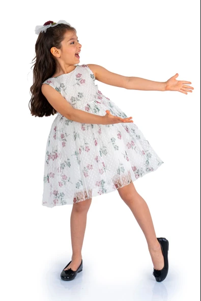 Dantel Papatya Baskılı Kız Çocuk Elbise MNK0514 - Resim 4