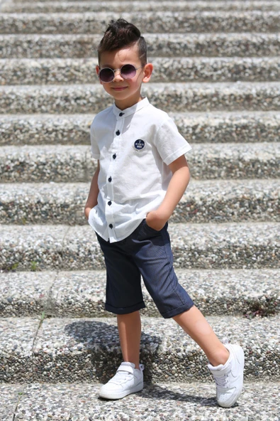 Keten Gömlek Dokuma Pantolon Kemerli Erkek Çocuk Takım  MNK4306 - 2