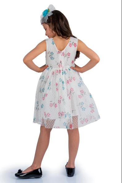 Dantel Papatya Baskılı Kız Çocuk Elbise MNK0514 - Resim 3