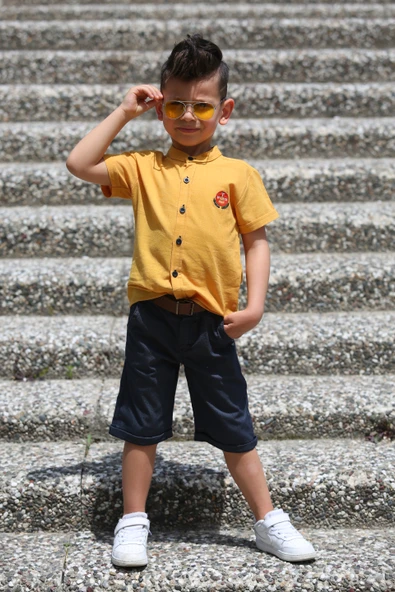 Keten Gömlek Dokuma Pantolon Kemerli Erkek Çocuk Takım  MNK4306 - 6