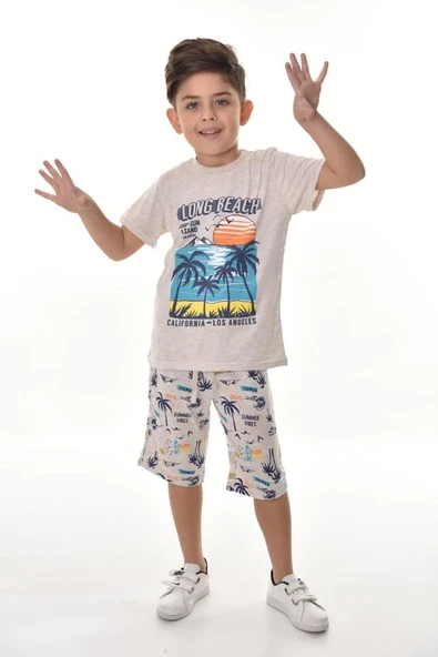 Long Beach Şortlu Erkek Çocuk Takım MNK0497 - Resim 6