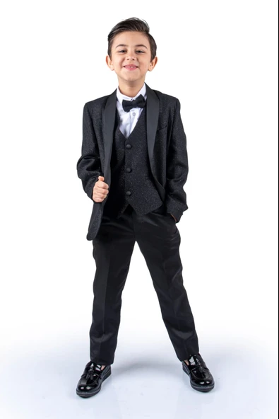 Simli Ceketli Yelekli Erkek Çocuk Damatlık Takım MNK0501 - Resim 15