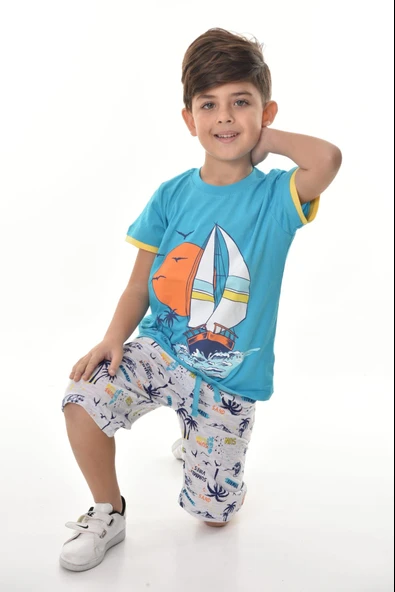 Yelkenli Şortlu Erkek Çocuk Takım MNK0495 ürün görseli