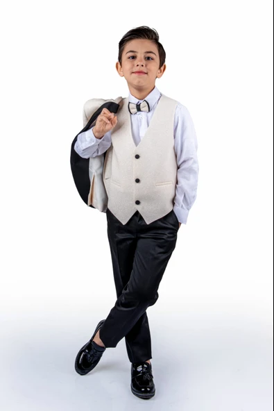 Simli Ceketli Yelekli Erkek Çocuk Damatlık Takım MNK0501 - Resim 13