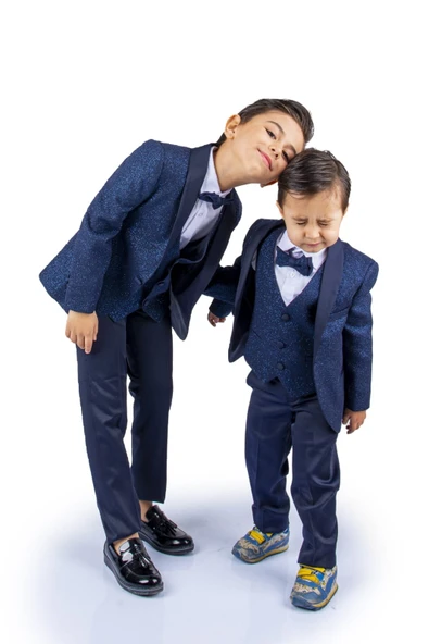 Simli Ceketli Yelekli Erkek Çocuk Damatlık Takım MNK0501 - Resim 12