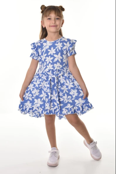 Fırfırlı Kız Çocuk Dokuma Kumaş Tiril Elbise MNK0503 - Resim 14