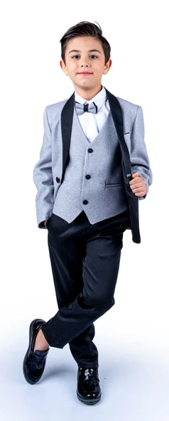 Simli Ceketli Yelekli Erkek Çocuk Damatlık Takım MNK0501 - Resim 3