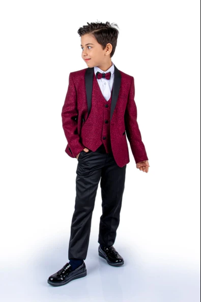 Simli Ceketli Yelekli Erkek Çocuk Damatlık Takım MNK0501 - Resim 9