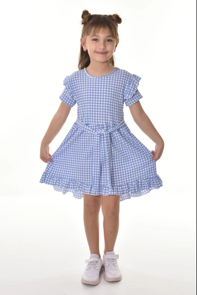Fırfırlı Kız Çocuk Dokuma Kumaş Tiril Elbise MNK0503 - Resim 12