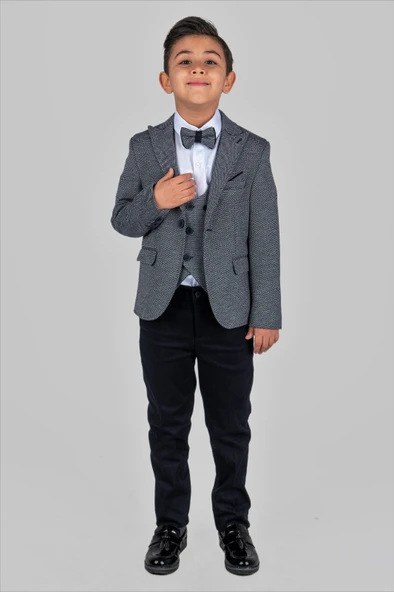 Mendil Damatlık Ceketli Yelekli Erkek Çocuk Takım MNK0487 - 4