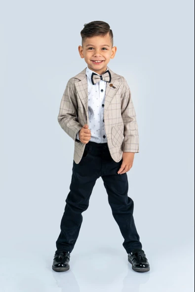 Ekose Desen Erkek Çocuk Ceketli Takım Elbise MNK0477 - 3