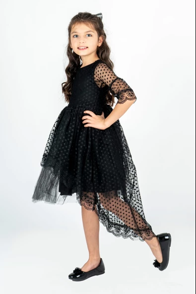 Kuyruklu Model Kız Çocuk Dantel Elbise MNK0482 - Resim 11