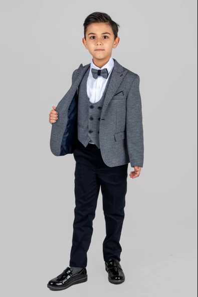 Mendil Damatlık Ceketli Yelekli Erkek Çocuk Takım MNK0487 - 7