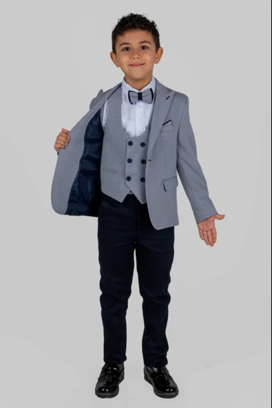 Mendil Damatlık Ceketli Yelekli Erkek Çocuk Takım MNK0487 - 3
