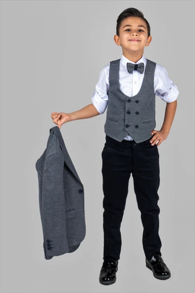 Mendil Damatlık Ceketli Yelekli Erkek Çocuk Takım MNK0487 - 5