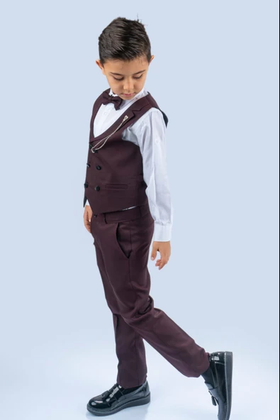 Zincirli Yelekli Çift Sıra Düğmeli Erkek Çocuk Takım MNK0484 - Resim 2