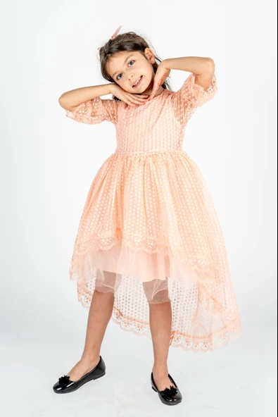 Kuyruklu Model Kız Çocuk Dantel Elbise MNK0482 - Resim 2