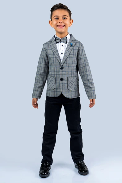 Ekose Desen Erkek Çocuk Ceketli Takım Elbise MNK0477 - Resim 11