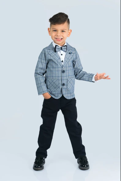 Ekose Desen Erkek Çocuk Ceketli Takım Elbise MNK0477 - 2