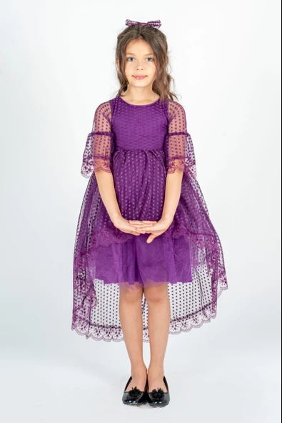 Kuyruklu Model Kız Çocuk Dantel Elbise MNK0482 - Resim 9