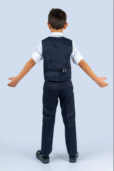 Zincirli Yelekli Çift Sıra Düğmeli Erkek Çocuk Takım MNK0484 - Resim 5