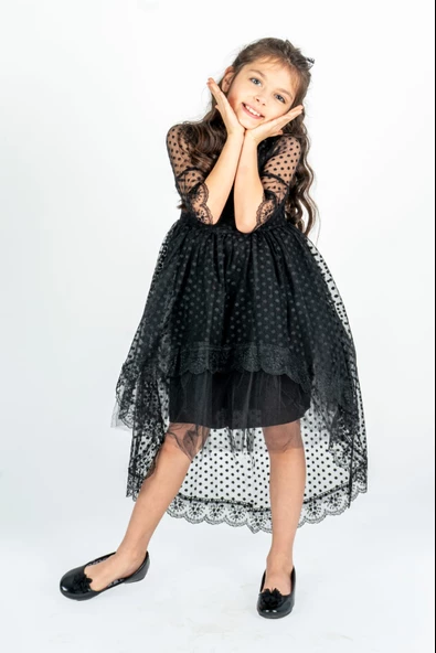Kuyruklu Model Kız Çocuk Dantel Elbise MNK0482 - Resim 5