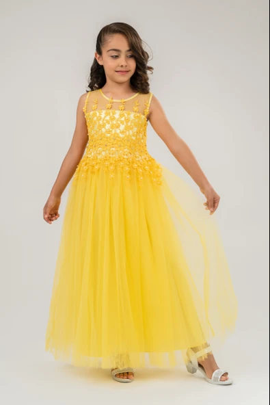 Güpür Model Gelinlik Çocuk Kolsuz Abiye MNK0469 - 8