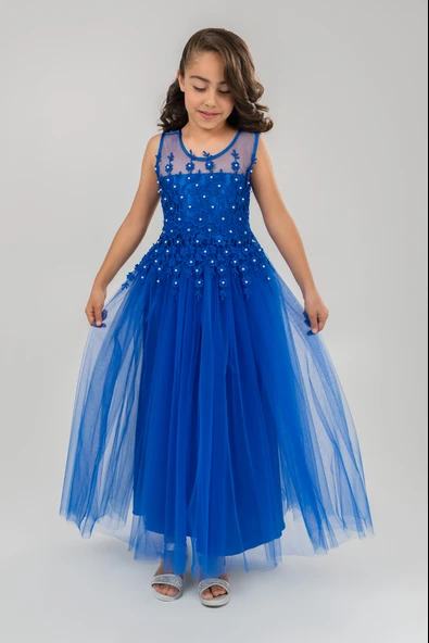 Güpür Model Gelinlik Çocuk Kolsuz Abiye MNK0469 - 6