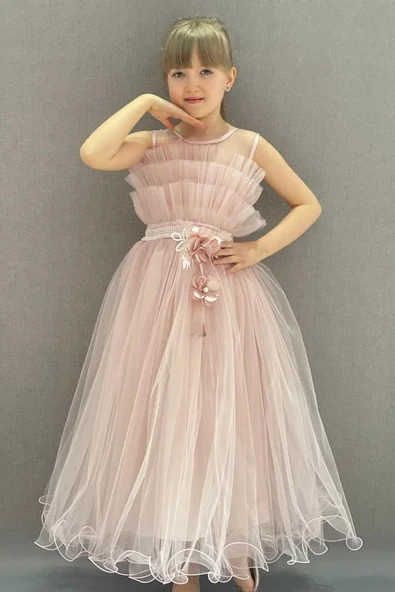 Kız Çocuk Robası Katlı Özel Gün Abiye Elbise MNK0475 - 11