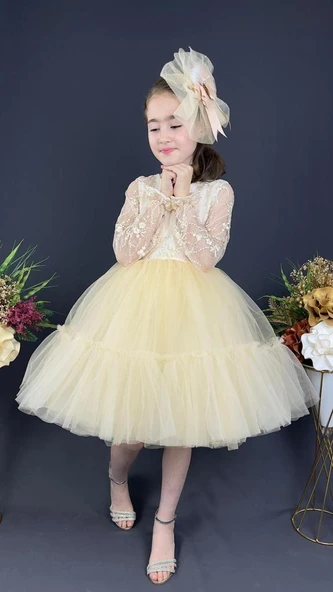 Uzun Kol Güpürlü Tokalı Vintage Abiye Elbise MNK0472 - Resim 8